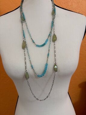 Charming Charlie Turquoise & Light Green Layered Bead Necklace